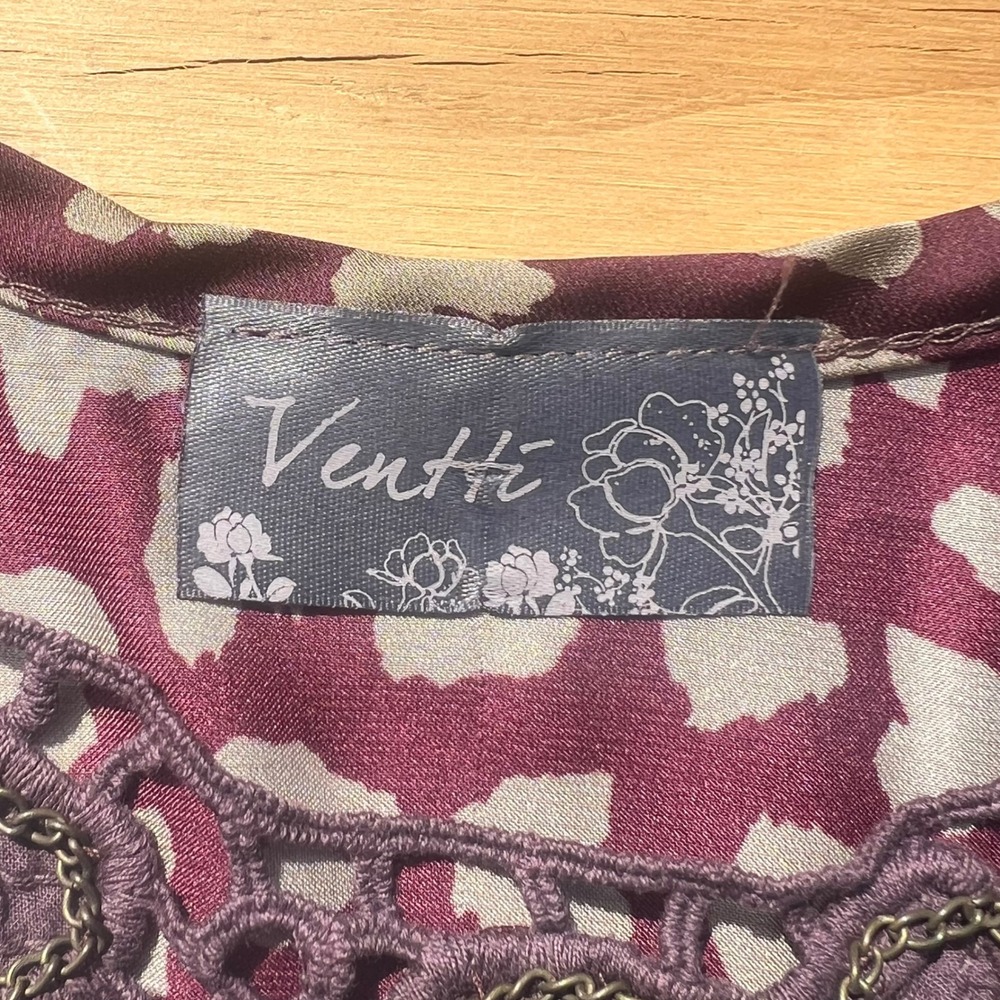 Ventti Heart Print Sleeveless Mini Dress Crochet Lace Studded Plum Purple Small - Picture 2 of 9